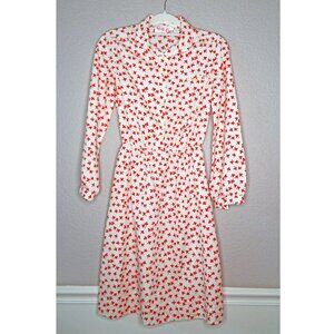 Vintage 60s Route One Long Sleeve Red and White Print Dress Sz Small